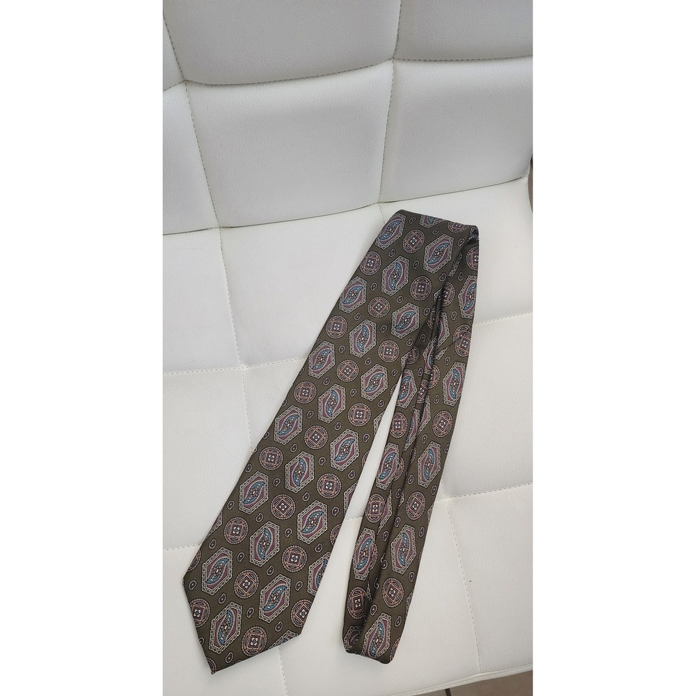 Christian Dior Monsieur Silk Tie Olive Green Geometric Medallion Paisley Italy